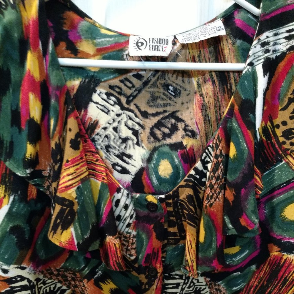 Multi Color Ruffle Collar Blouse Size 20W - Picture 2 of 10